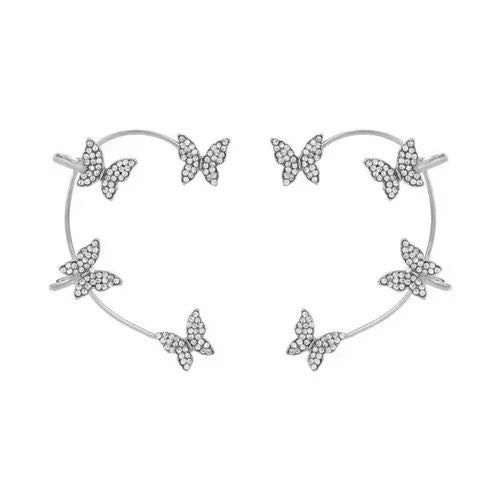 Korean Style Butterfly Ear Cuff Earrings for Women & Girls | Gold & Silver Alloy Non-Piercing Ear Cuffs | Trendy Ear Climber Earrings for Party, Wedding & Everyday Wear