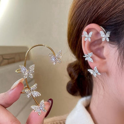 Korean Style Butterfly Ear Cuff Earrings for Women & Girls | Gold & Silver Alloy Non-Piercing Ear Cuffs | Trendy Ear Climber Earrings for Party, Wedding & Everyday Wear