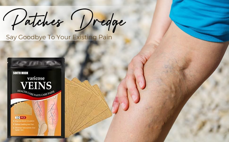 Hanel™ Varicose Veins Relief Patches - Reduces Swelling, Relieves Pain, Improves Blood Circulation & Vein Health | Herbal, Skin-Friendly & Instant Pain Relief (Pack of 12)