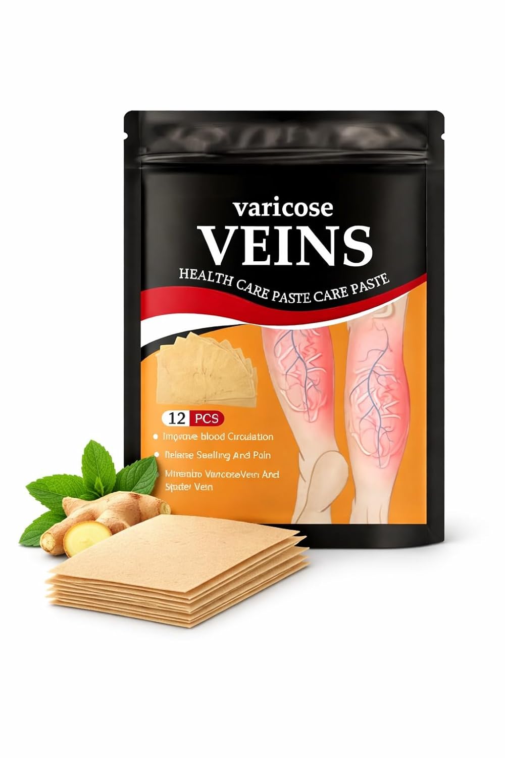 Hanel™ Varicose Veins Relief Patches - Reduces Swelling, Relieves Pain, Improves Blood Circulation & Vein Health | Herbal, Skin-Friendly & Instant Pain Relief (Pack of 12)