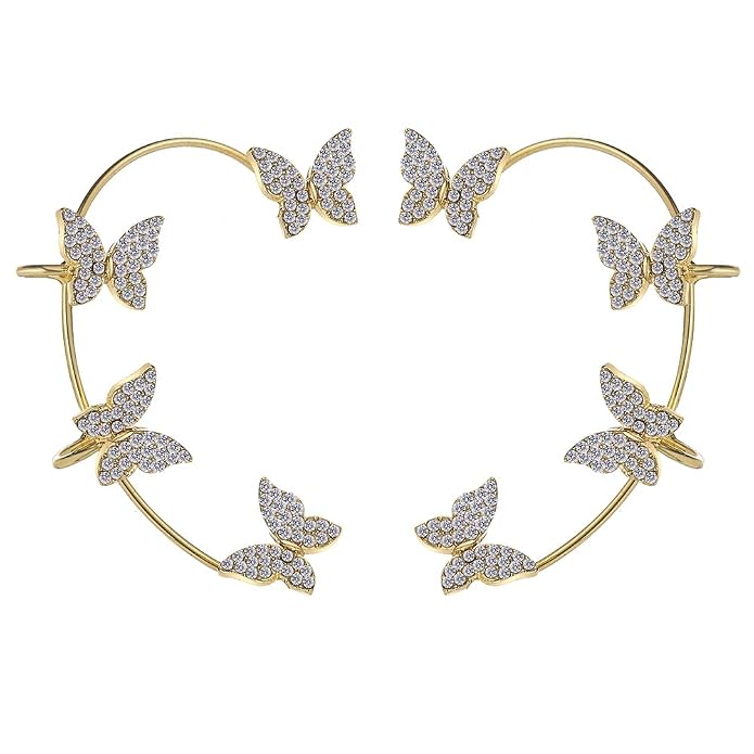 Korean Style Butterfly Ear Cuff Earrings for Women & Girls | Gold & Silver Alloy Non-Piercing Ear Cuffs | Trendy Ear Climber Earrings for Party, Wedding & Everyday Wear