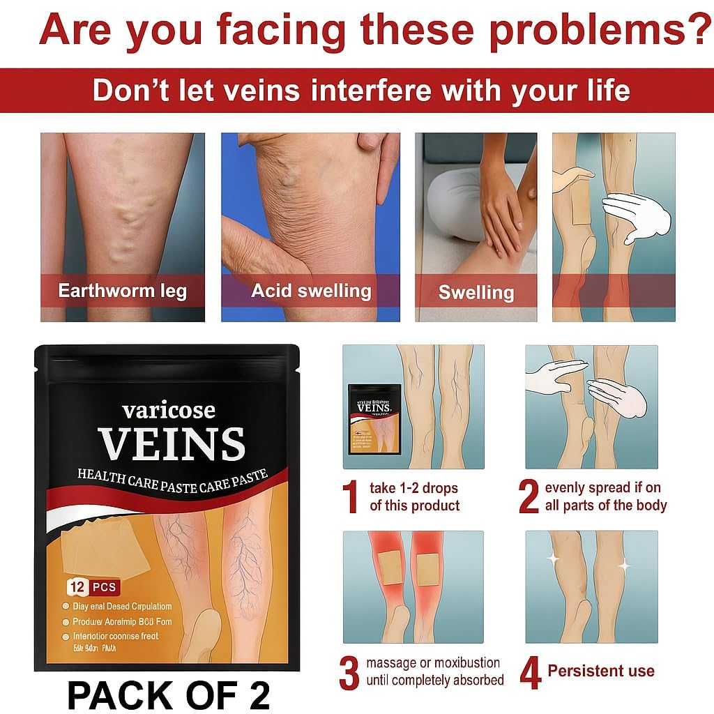 Hanel™ Varicose Veins Relief Patches - Reduces Swelling, Relieves Pain, Improves Blood Circulation & Vein Health | Herbal, Skin-Friendly & Instant Pain Relief (Pack of 12)