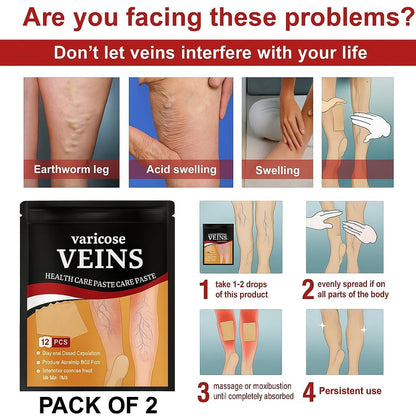Hanel™ Varicose Veins Relief Patches - Reduces Swelling, Relieves Pain, Improves Blood Circulation & Vein Health | Herbal, Skin-Friendly & Instant Pain Relief (Pack of 12)