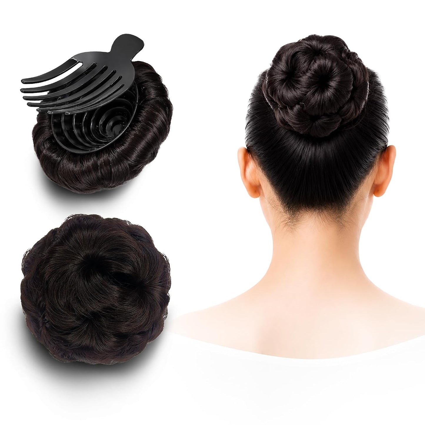 Sams™ Realistic Black Curly Bun Extension for Women & Girls – Natural-Looking Curly Hairpiece | PACK OF 1 (BLACK)