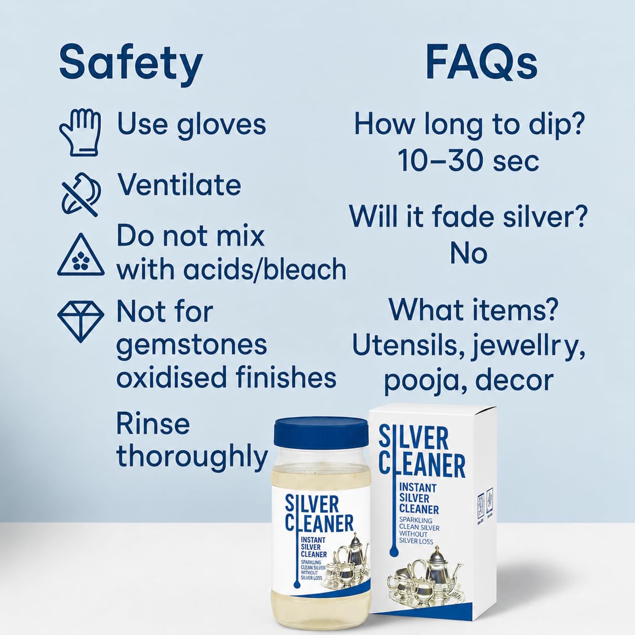 Premium Silver Deep Cleaner Liquid for Jewellery, Pooja Items, Coins & Utensils | Powerful Fast-Acting Tarnish Remover | No Scrubbing, No Scratches, No Silver Loss | Brilliant Instant Shine | (1)