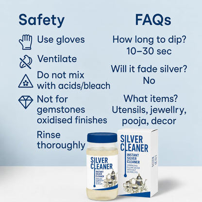 Premium Silver Deep Cleaner Liquid for Jewellery, Pooja Items, Coins & Utensils | Powerful Fast-Acting Tarnish Remover | No Scrubbing, No Scratches, No Silver Loss | Brilliant Instant Shine | (1)