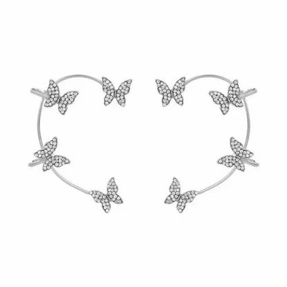 Korean Style Butterfly Ear Cuff Earrings for Women & Girls | Gold & Silver Alloy Non-Piercing Ear Cuffs | Trendy Ear Climber Earrings for Party, Wedding & Everyday Wear